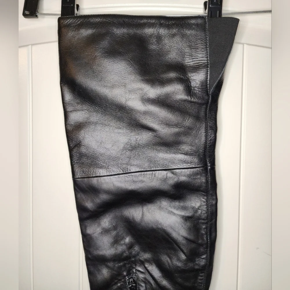 Women's Colin Stuart Black Leather Thigh-High Heeled Boots- Size 7.5B